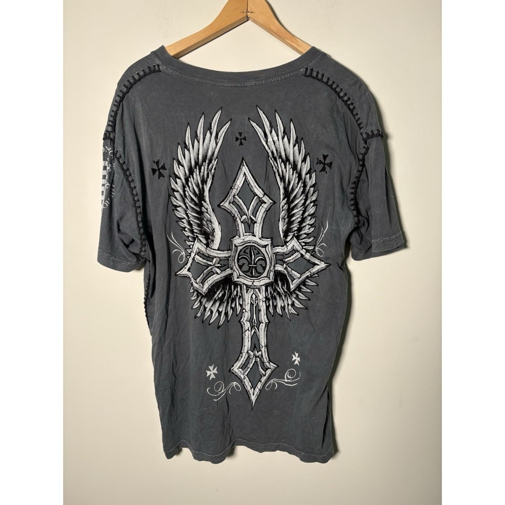 Raw State by Affliction Men's XL Shirt Gray Cross Redemption Graphic Y2K Grunge